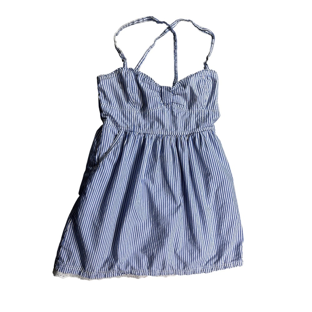 Abercrombie & Fitch Smocked Mini Dress Medium Blue White Stripe Summer Sundress